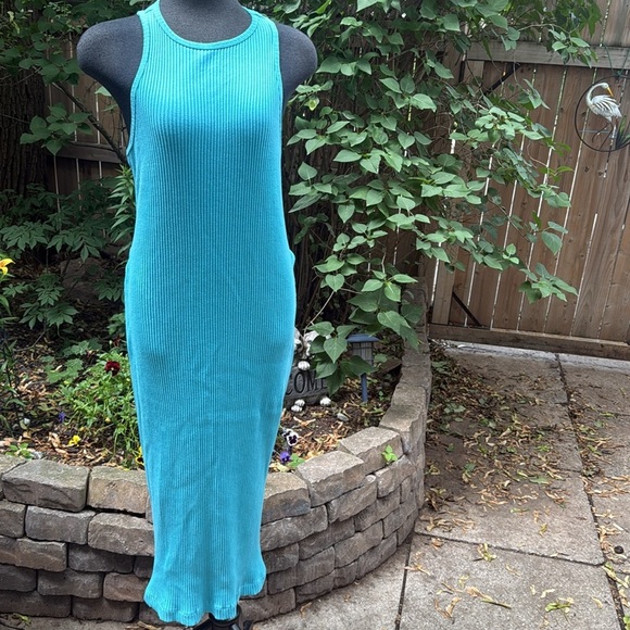 H &M Turquoise Sleeveless Cut Out Back Stretch Maxi Dress - Picture 6 of 8